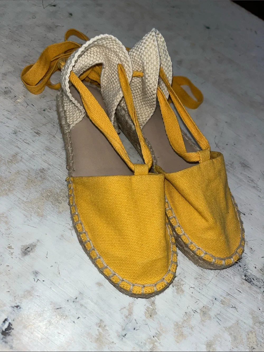 ALDO Seniorita wrap tie espadrilles in yellow | size 6.5
